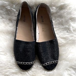 MITO SPARKLE BLACK ESPADRILLE FLATS SHOE NEW 38